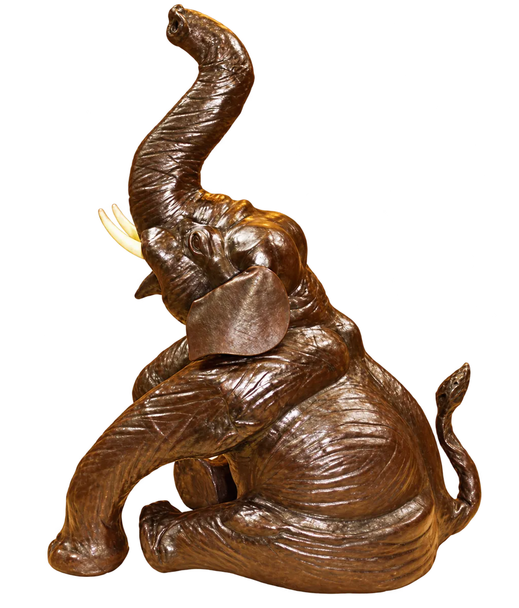 Handcrafted leather baby elephant sculpture