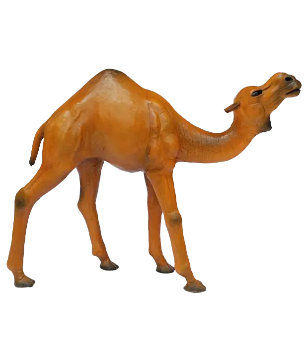 Handcrafted leather standing camel sculpture