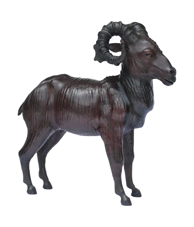 Handcrafted leather standing ram sculpture